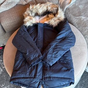 NWT J. Crew Kids Navy fishtail parka with detachable Faux Fur and Hood